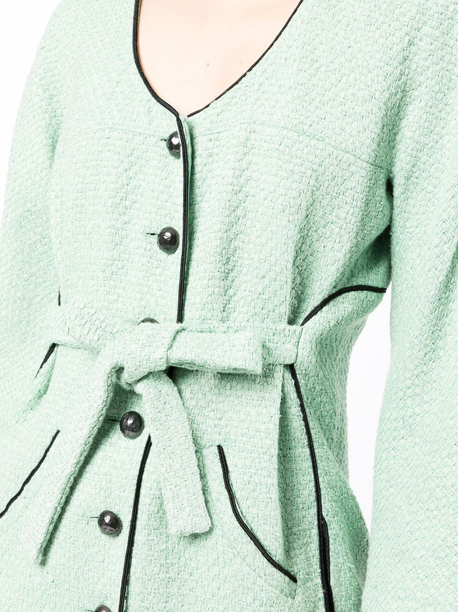 Green Belted Tweed Jacket - Rewind Vintage Affairs
