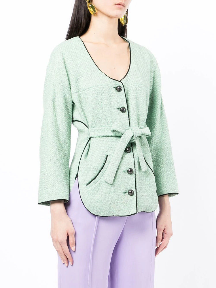 Green Belted Tweed Jacket - Rewind Vintage Affairs