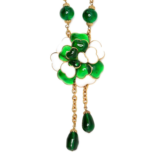Green Camellia Dangle Necklace - Rewind Vintage Affairs