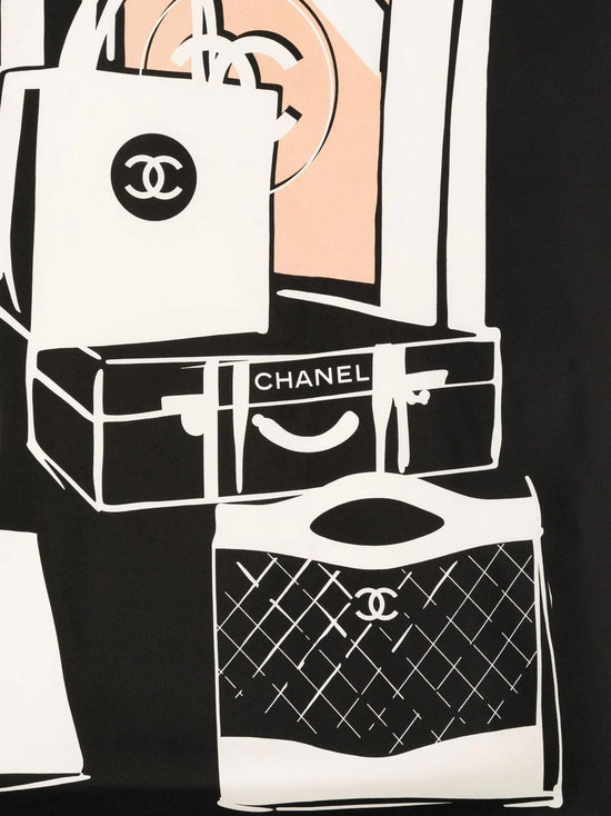 Black Luggage Motif Silk Scarf - Rewind Vintage Affairs