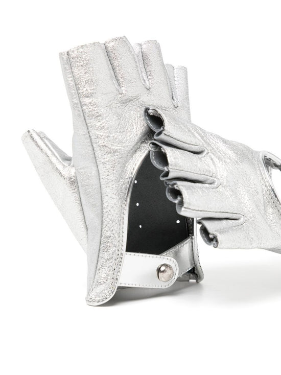 Metallic Silver Lambskin Fingerless Gloves - Rewind Vintage Affairs