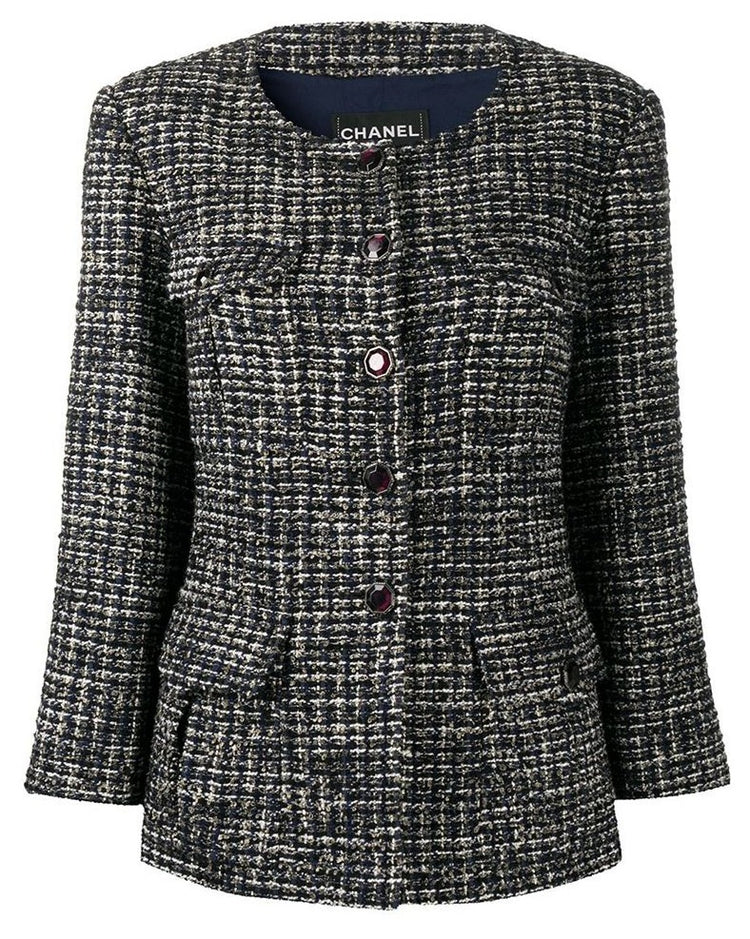 Navy Bouclé Tweed Jacket - rewindvintageofficial