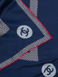 Navy CC Logo Pink Trim Silk Scarf - Rewind Vintage Affairs