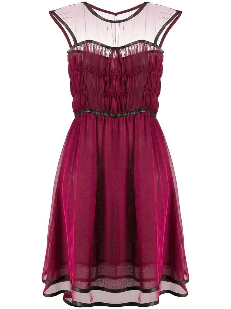 Silk Leather Trim Tulle Dress - rewindvintageofficial