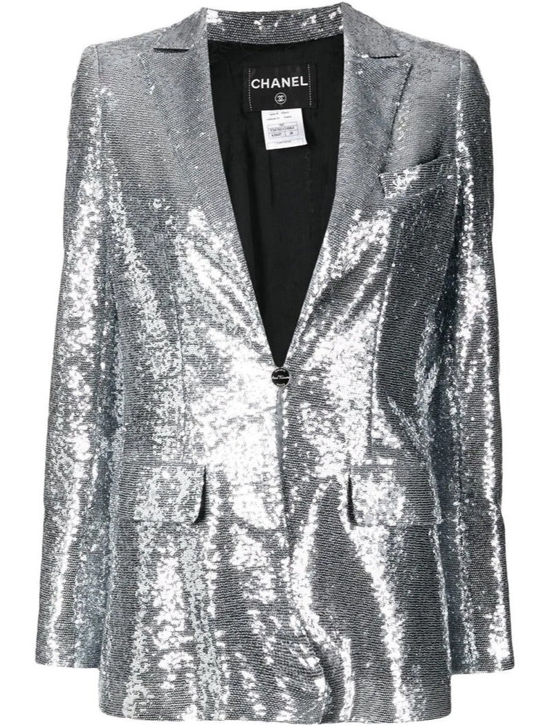 Silver Sequin Embellished Blazer