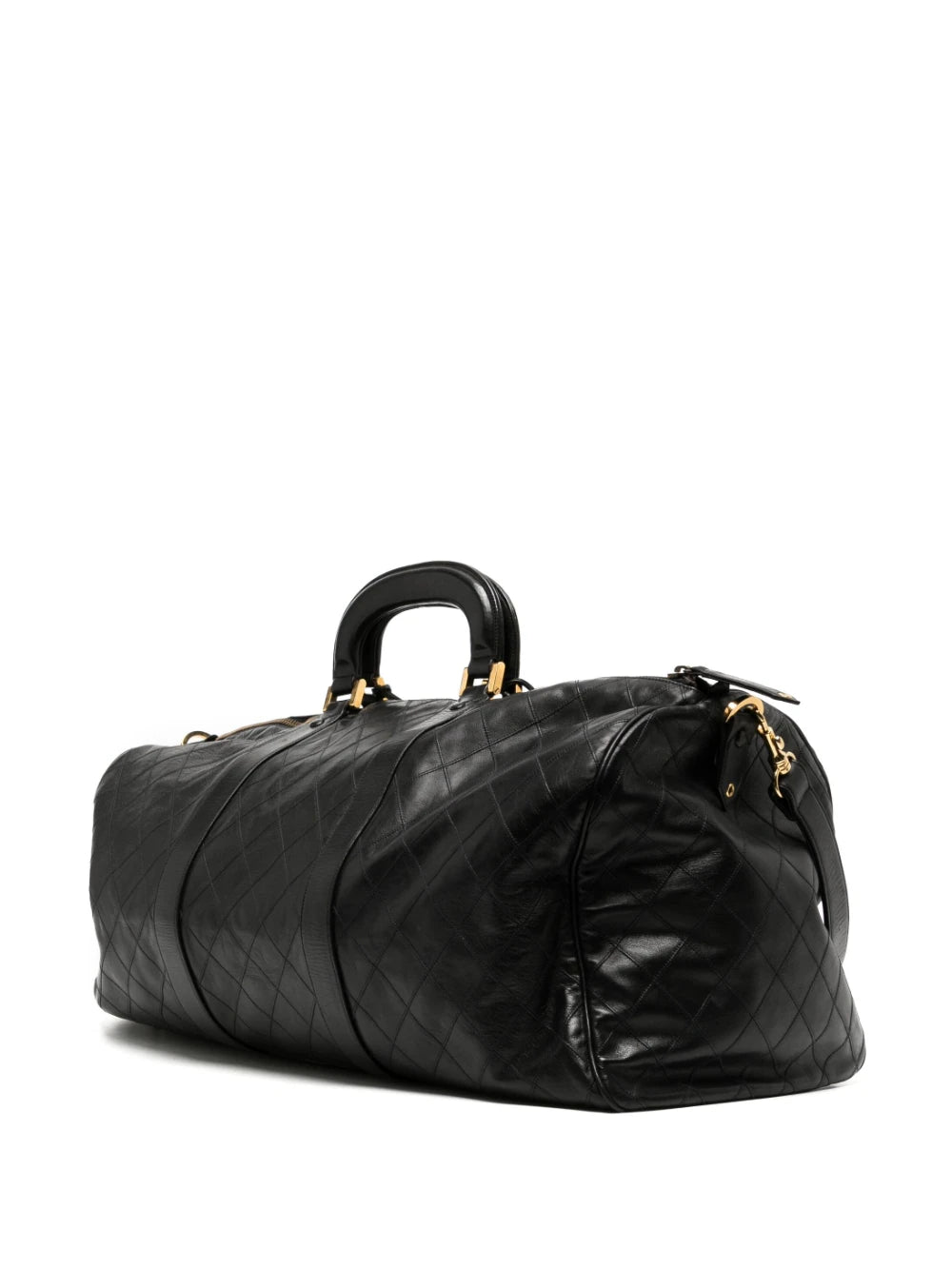 Chanel Diamond Quilted Boston Travel Bag, side view showing top handles