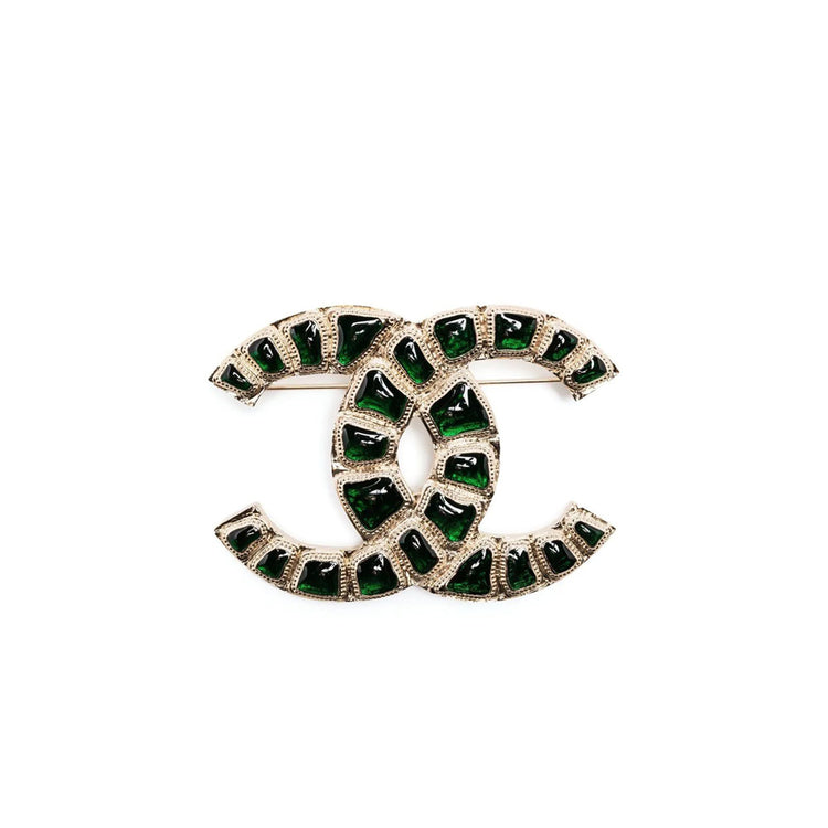 Emerald Green CC Stone-Embellished Brooch - Rewind Vintage Affairs