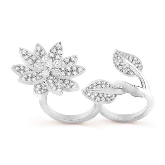 Diamond Lotus Between the Finger Ring by Van Cleef & Arpels, elegant jewelry featuring sparkling diamonds and intricate floral design.