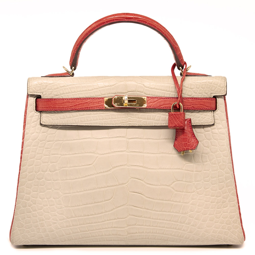 Hermès Special Order Bi-Colour Exotic Leather 32cm Kelly Bag