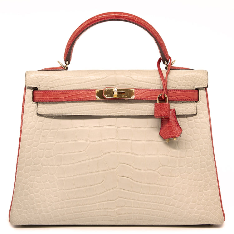 Hermès Special Order Bi-Colour Exotic Leather 32cm Kelly Bag