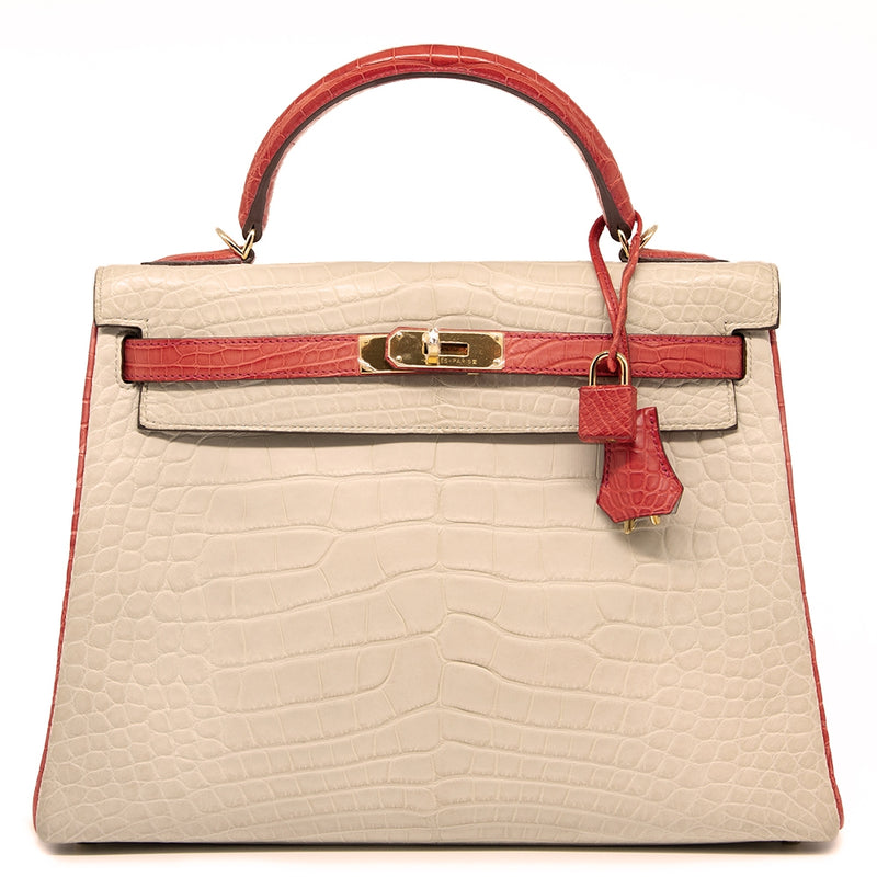 Hermès Special Order Bi-Colour Exotic Leather 32cm Kelly Bag