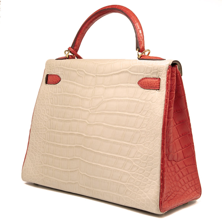 Hermès Special Order Bi-Colour Exotic Leather 32cm Kelly Bag