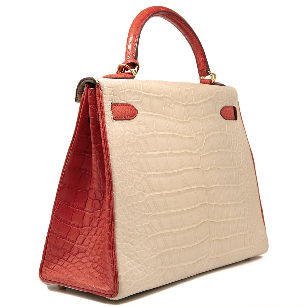Hermès Special Order Bi-Colour Exotic Leather 32cm Kelly Bag