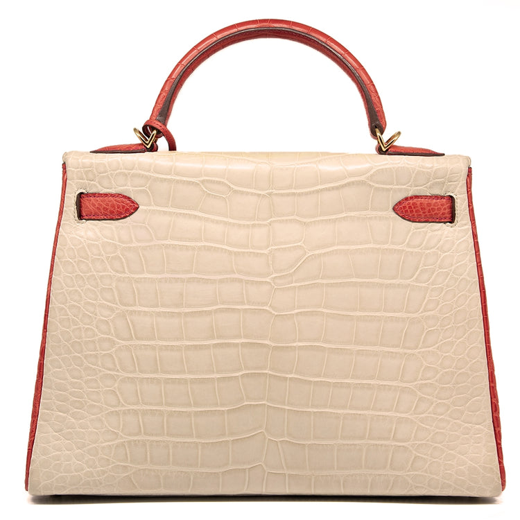 Hermès Special Order Bi-Colour Exotic Leather 32cm Kelly Bag