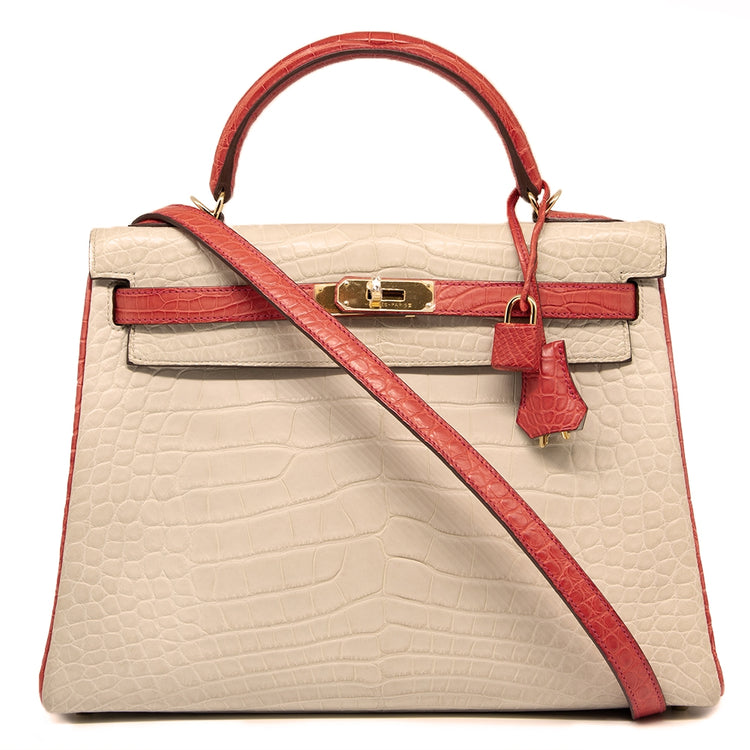 Hermès Special Order Bi-Colour Exotic Leather 32cm Kelly Bag
