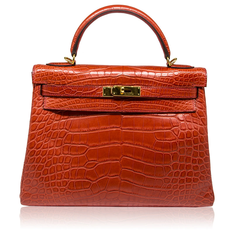 Hermès Geranium Matte Exotic 32cm Kelly Retourne Bag