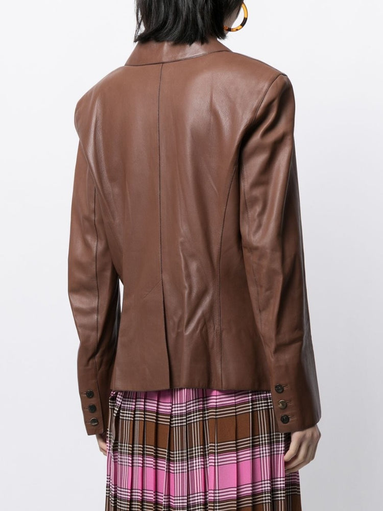 Brown Lambskin Blazer - rewindvintageofficial