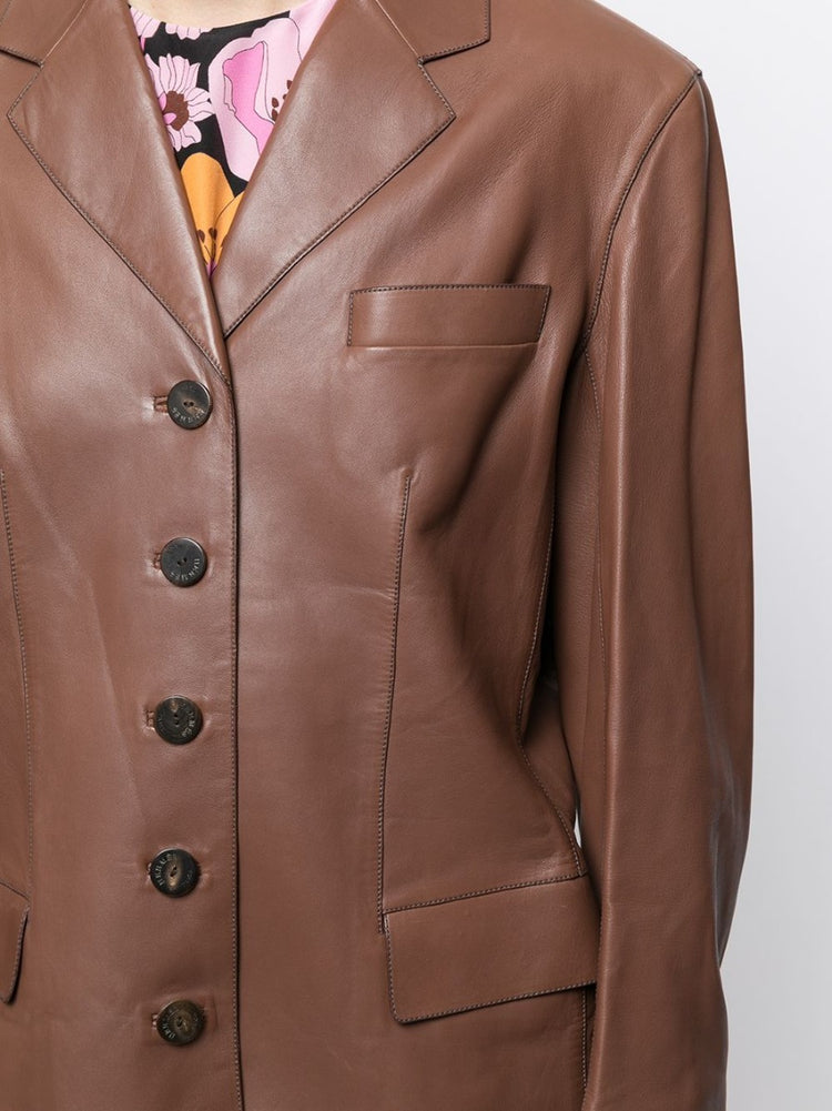 Brown Lambskin Blazer - rewindvintageofficial