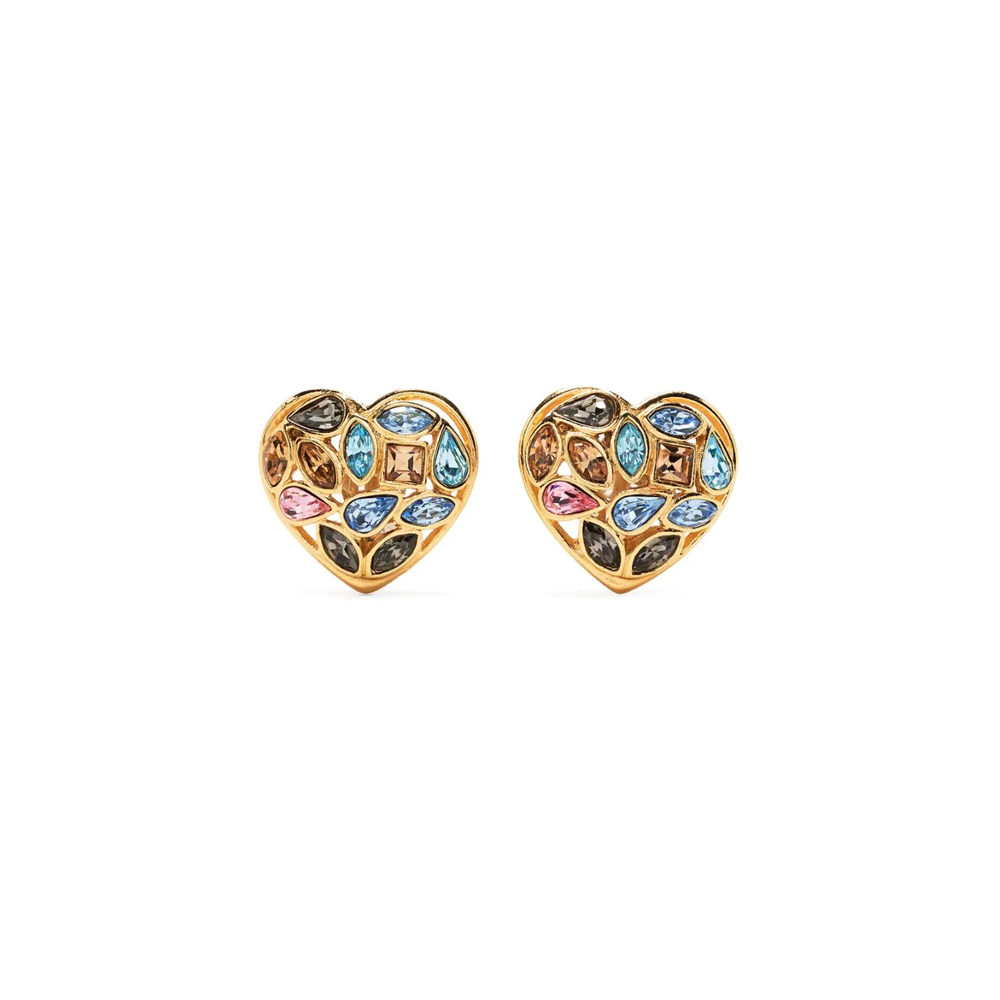 Heart Crystal Embellished Clip-on Earrings - Rewind Vintage Affairs