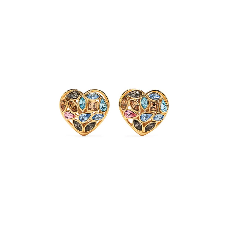 Heart Crystal Embellished Clip-on Earrings - Rewind Vintage Affairs