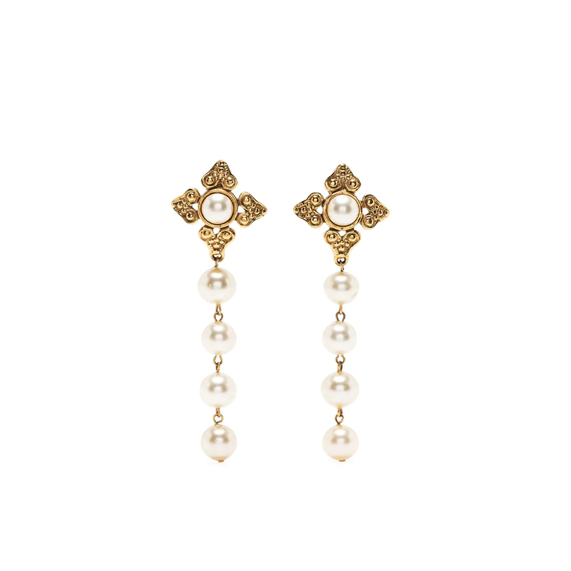 Faux-Pearl Cross Drop Clip-on Earrings - Rewind Vintage Affairs