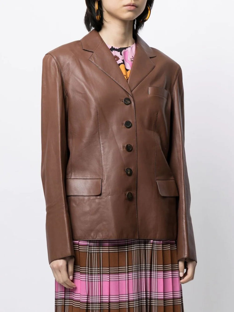 Brown Lambskin Blazer - rewindvintageofficial