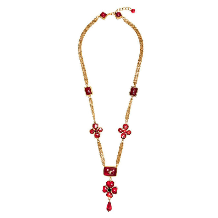 Double Strand Burgundy Flower Necklace - Rewind Vintage Affairs