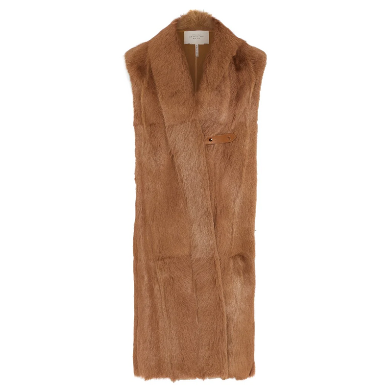 Long Golden Brown Goat Fur Gilet - Rewind Vintage Affairs