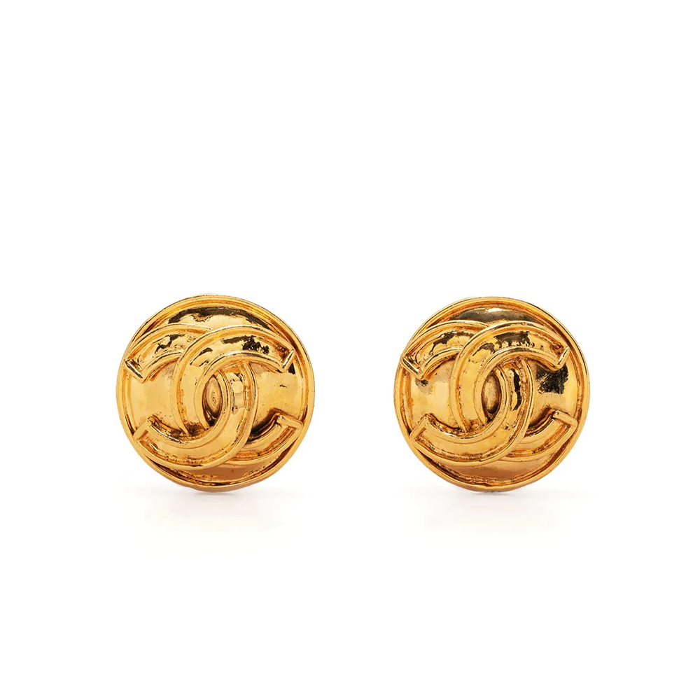 1994 Coco Mark Round Earrings Gold - Rewind Vintage Affairs