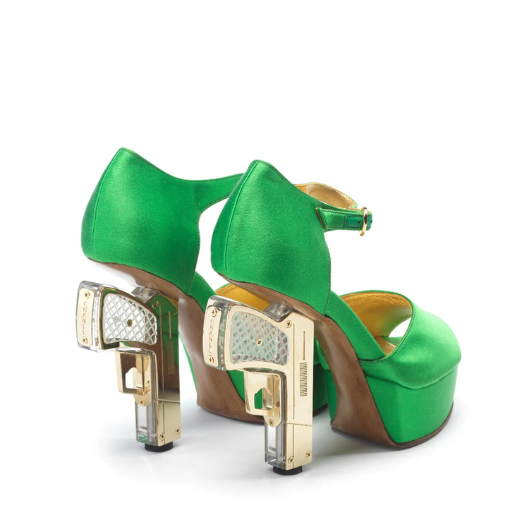 Green Silk Gun Shoes - Rewind Vintage Affairs