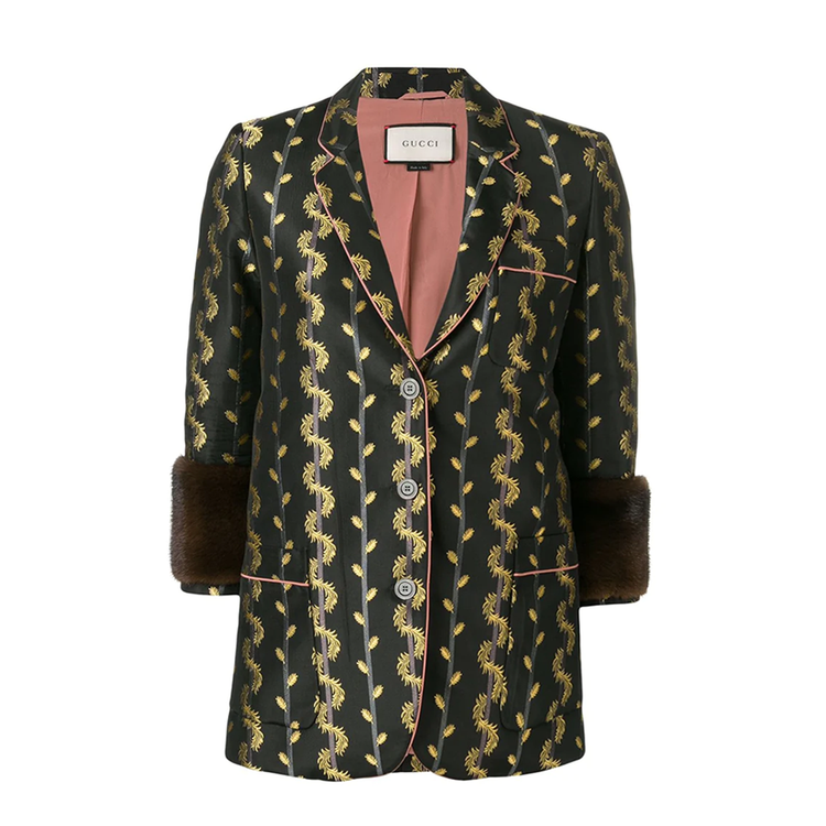 Metallic Leaf Print Blazer - Rewind Vintage Affairs