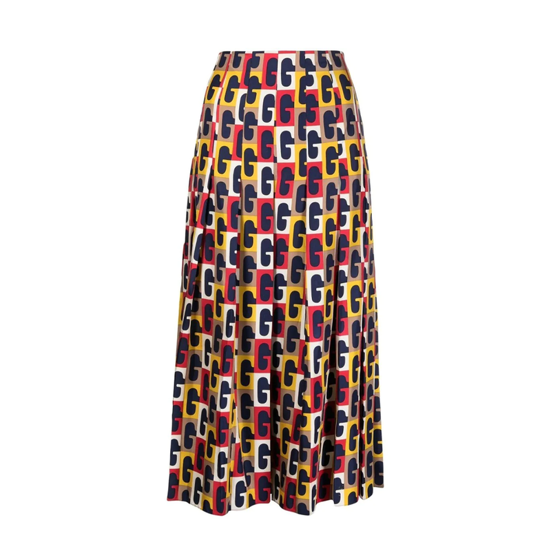 Checkered Monogram Pleated Midi Skirt - Rewind Vintage Affairs