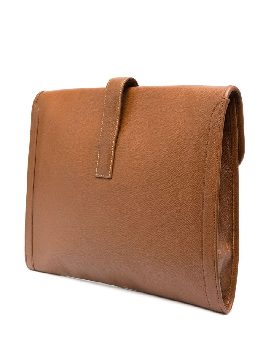 Vintage Jige GM Clutch Bag in Brown Courchevel leather - rewindvintageofficial