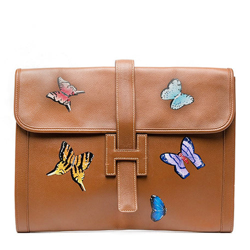 Vintage Jige GM Clutch Bag in Brown Courchevel leather - rewindvintageofficial