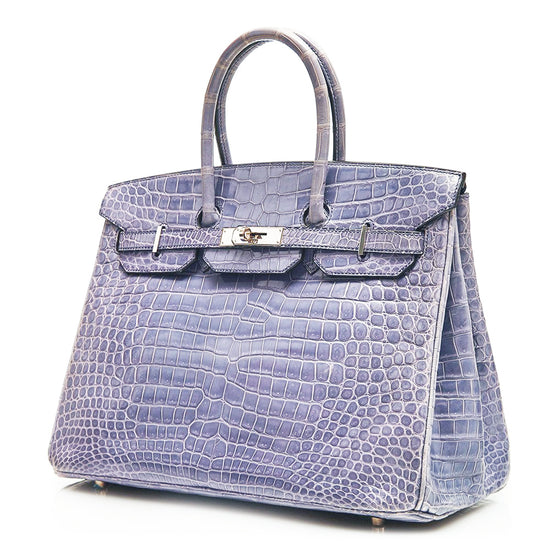 Hermes 30cm Matte Brighton Blue Porosus Crocodile Birkin Bag with