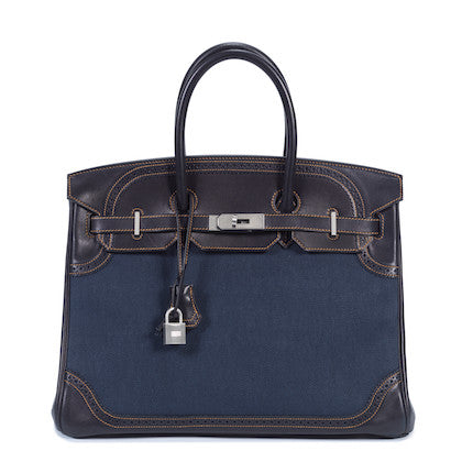 Denim & Leather Ghillies Birkin 35 Navy Hermes