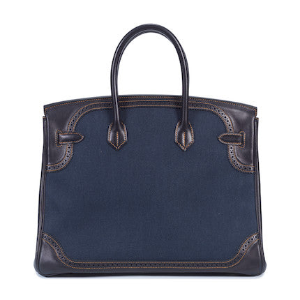 Denim & Leather Ghillies Birkin 35 Navy Hermes