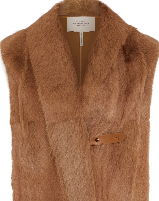 Long Golden Brown Goat Fur Gilet - Rewind Vintage Affairs
