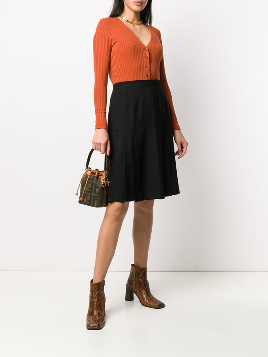 Pleated Black Wool Skirt - rewindvintageofficial