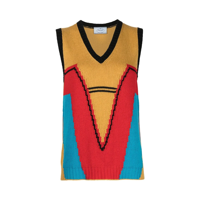 Colour-Block Knitted Vest - Rewind Vintage Affairs