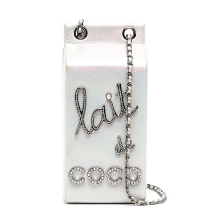 Chanel Lait De Coco Milk Carton Iridescent Silver Leather Cross