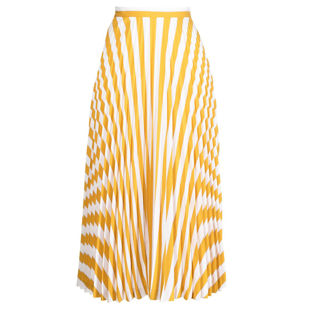 Yellow Striped Pleated Midi Skirt - Rewind Vintage Affairs