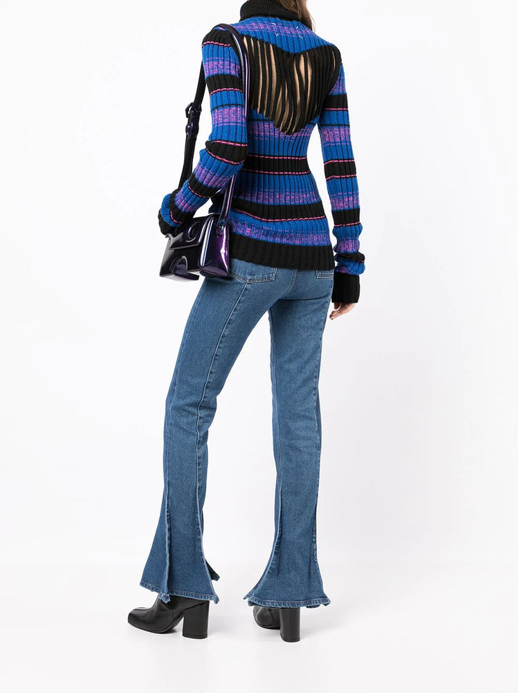 Striped Turtleneck Ribbed Knit Jumper - Rewind Vintage Affairs