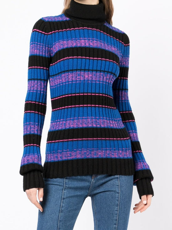 Striped Turtleneck Ribbed Knit Jumper - Rewind Vintage Affairs