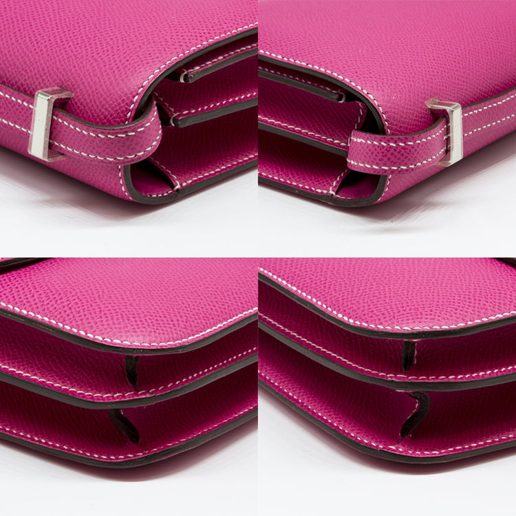 Hermès Tyrien pink Epsom leather Constance Elan shoulder bag with gold hardware, showcasing its sleek design and luxurious texture.