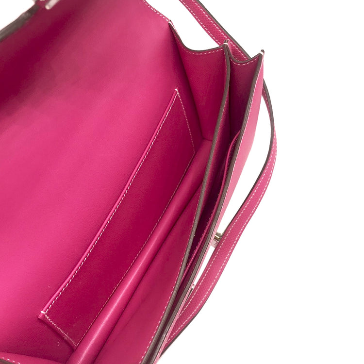 Hermès Tyrien Pink Epsom Leather Constance Elan Shoulder Bag with gold hardware and structured design.