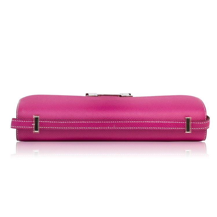 Hermès Tyrien pink Epsom leather Constance Elan shoulder bag with gold hardware and sleek design.