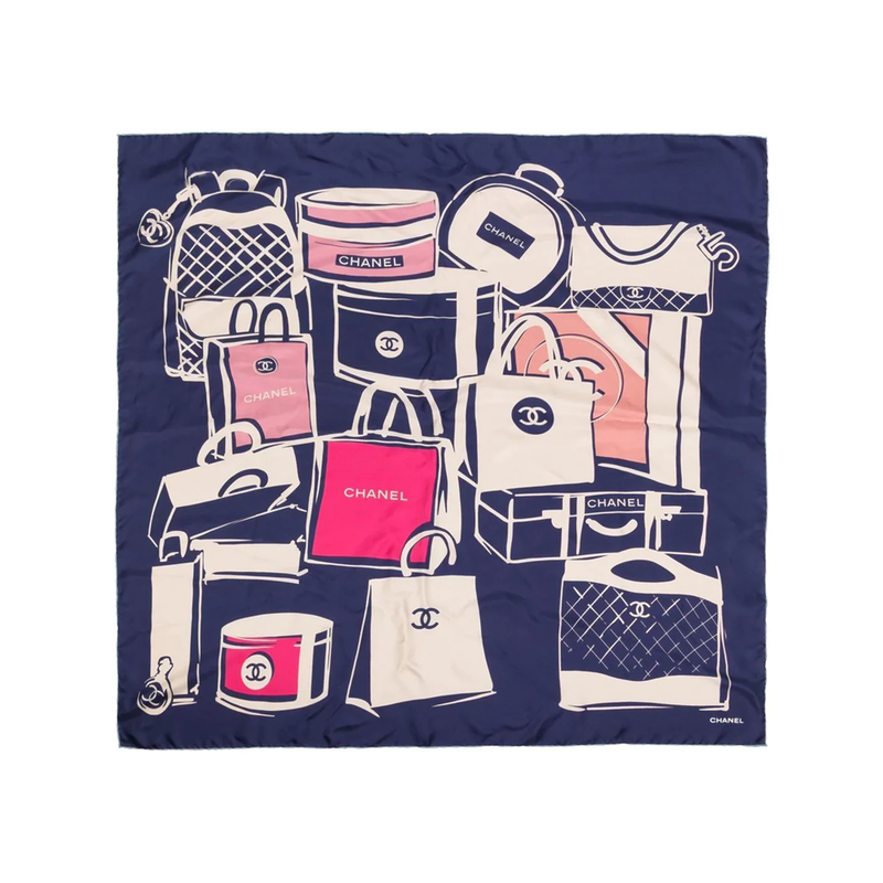 Navy Luggage Motif Silk Scarf - Rewind Vintage Affairs