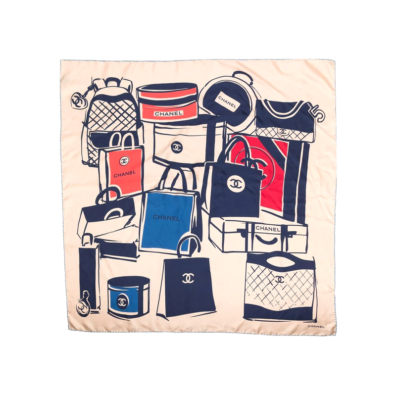 Cream Luggage Print Silk Scarf - Rewind Vintage Affairs