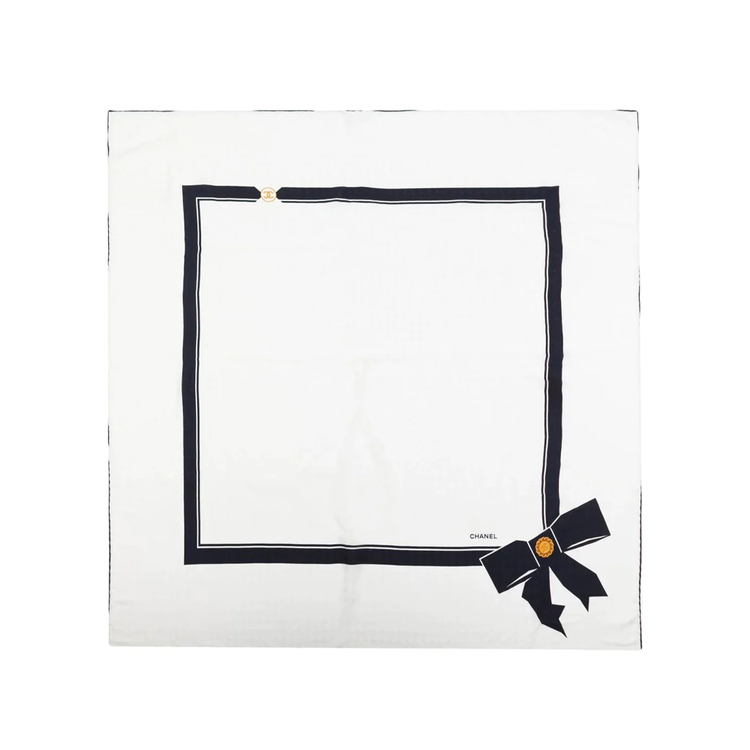 White and Black Ribbon Silk Scarf - Rewind Vintage Affairs